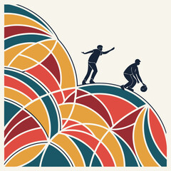 Two men bowling on colorful abstract background isolated on