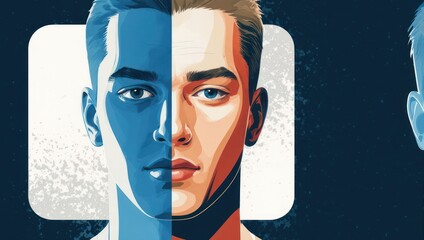 Abstract Portrait of a Man with Contrasting Colors and Geometric Shapes.