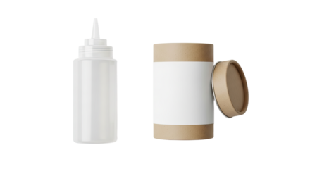 Empty White Plastic Bottle and Cardboard Container.