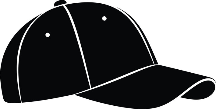 Simple black and white illustration of a classic baseball cap design