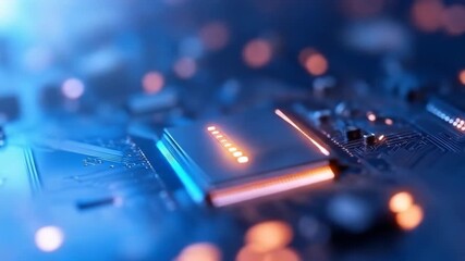 Macro shot of integrated circuit board technology and computer hardware engineering - Powered by Adobe