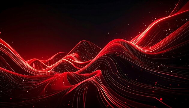 A vibrant red, flowing, abstract digital art piece. The curves and lines evoke a sense of energy and movement. Dark background - Powered by Adobe