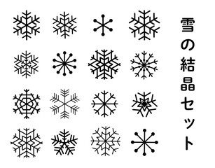 モノトーンの雪の結晶アイコンセット（冬のライン素材・背景透過）