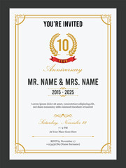 Vintage invitation template for wedding anniversary event