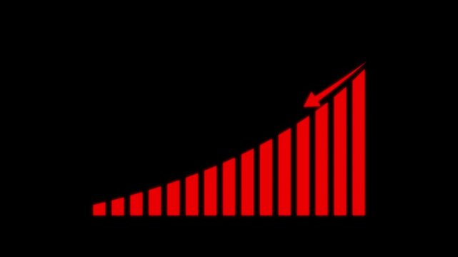Falling Chart with Arrow Animation, Animated Financial Crisis Chart with Trend Line Graph, Down business graph icon animation on black background.footage of Graph showing fluctuate downward trend.4k
