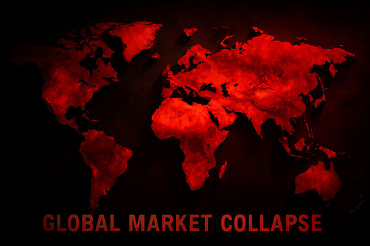 Red hot world map graphic depicting global market collapse crisis