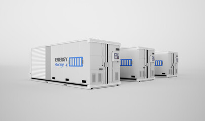 Group of energy storage systems or battery container units © phonlamaiphoto