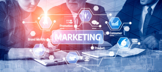 A team collaborates in a business meeting, surrounded by digital markers representing modern marketing strategies and consumer engagement in today dynamic market. Tessel