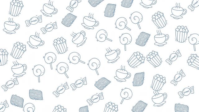 Pattern of assorted food items ideal for food blogs, menus, social media posts, or culinary designs, showcasing various delectable options.