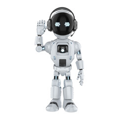 Cute and small artificial intelligence personal assistant robot hand up isolated