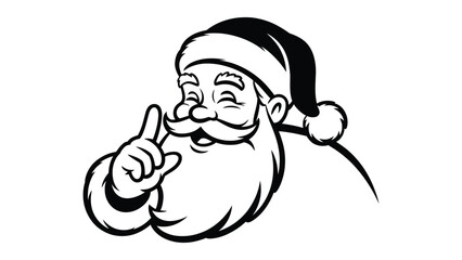 Santa claus pointing upward with a cheerful smile in a classic festive illustration style, perfect for christmas designs, holiday artwork, winter themes and seasonal decoration art