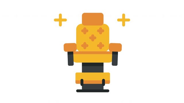 Stylized barber chair with orange and gold color and cross pattern