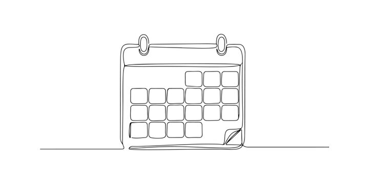 Continuous one line of a calendar, representing planning, organization, and scheduling, hand drawn vector illustration.