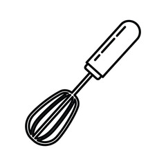 Kitchen whisk outline icon for baking and cooking. simple black line drawing of a cooking utensil tool for food preparation.