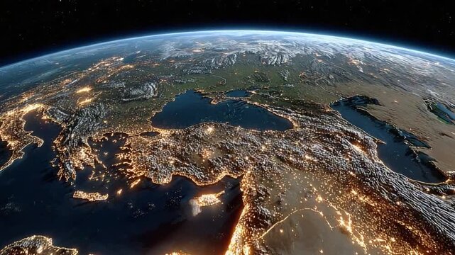 Earth's Illuminated Embrace: A breathtaking view from space of earth glowing with city lights, showcasing the beauty and complexity of our planet.