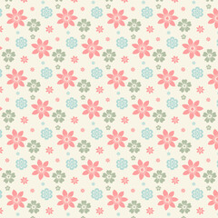 Charming and simple seamless floral pattern with small pink and teal flowers in a retro style, a gentle and decorative vector background