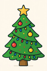Fototapeta premium Festive Christmas Tree Illustration with Star, Baubles, and Lights for Holiday Cheer