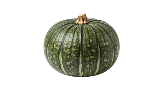 Fresh kabocha squash isolated on transparent background, a japanese pumpkin with a sweet, nutty flavor and a vibrant green skin, perfect for roasting