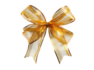 Shimmering gold ribbon bow on black sheer metallic, Isolated, Png Transparent Background