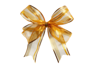 Shimmering gold ribbon bow on black sheer metallic, Isolated, Png Transparent Background