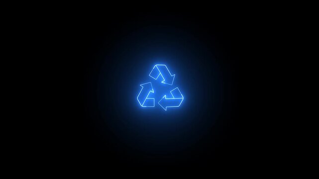 Neon glowing recycle arrow symbolizing sustainability animation, eco awareness, waste reduction, and environmental responsibility.