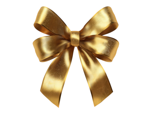 Gleaming golden ribbon tied into a decorative bow festive, Isolated, Png Transparent Background