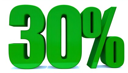 3D green numeric graphic shows the number "30" with a percentage symbol on a white background