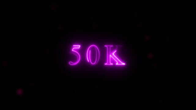  congratulations for neon 50k Follower neon Text Animation. media, celebration social banner vector, 50k template, like, 50k follower business congratulation anniversary, blog card, icon, thank you..