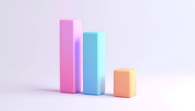 3D-rendered colorful bar graph showing decreasing data points on a white background