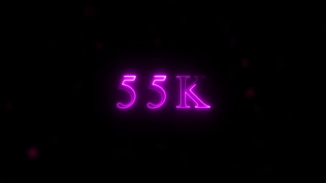  congratulations for neon 55k Follower neon Text Animation. media, celebration social banner vector, 55k template, like, 55k follower business congratulation anniversary, blog card, icon, thank you..