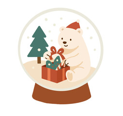 Polar Bear with Gift in Snow Globe