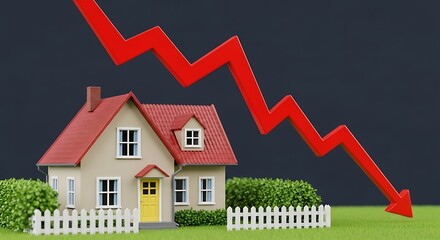 House with red downward graph red graph downward trend