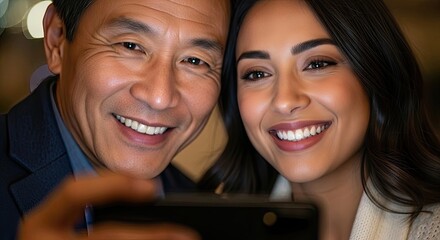 New Years is Day: diverse couple takes selfie, sharing joyous celebration moments