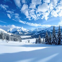Fototapeta premium Snowy mountain vista on sunny day