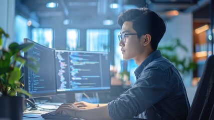 Asian Coder At Desk. - Powered by Adobe