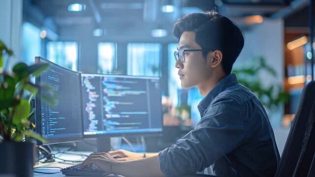 Asian Coder At Desk.