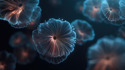 A seamless repetition of glowing bioluminescent spores drifting in rhythmic swirls particle ultra-detailed sharp with subtle light trails