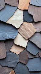 A textured background composed of irregularly shaped pieces of stone and wood, fitted together like a mosaic.