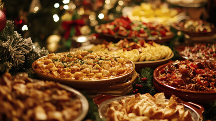 festivity, gathering, dining, feast, christmas eve, celebration, christmas, occasion, ornament, party, platter, banquet, buffet, cookery, event, festive, gravy, setup, treat, culinary, decoration,