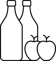 Cider Bottles and Apples Line Art Transparent Background