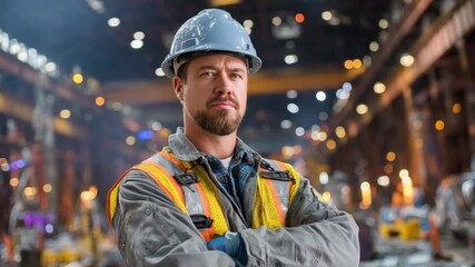 Industrious Artisan: A focused artisan stands confidently within an industrial setting, his resolute gaze reflecting dedication and mastery of craft.