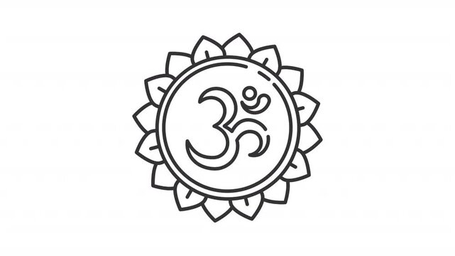 Om symbol line animation. Indian religion animated icon. Hindu symbol. Spinning mandala. Spiritual meditation. Yoga mantra. Outline element on white background. HD video with alpha channel