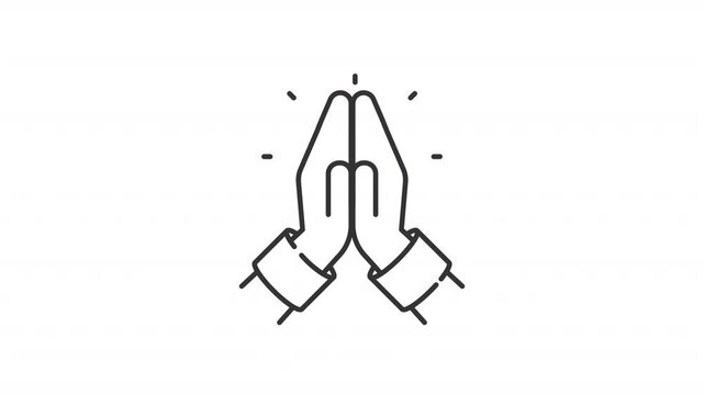 Animated namaste line icon. Praying hands animation. Lines showing up. Spirituality faith. Religious worship. Gratitude gesture. Outline element on white background. HD video with alpha channel