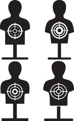 Four humanoid target silhouettes with bullseyes