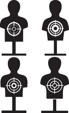 Four humanoid target silhouettes with bullseyes
