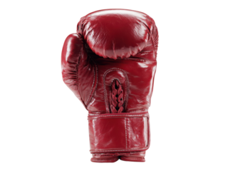 Shiny red boxing glove with white stitching leather sport, Isolated, Png Transparent Background