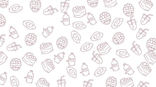 Doodle Food Fun and playful allover pattern with illustrations of food and drink items. Perfect for kitchen products, menus, and foodthemed designs.