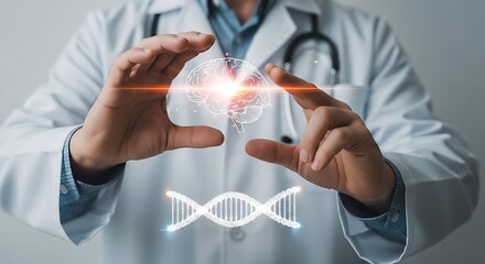 Doctor holding brain and dna hands medical