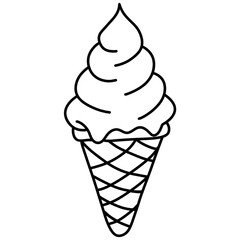 Simple Black White Ice Cream Cone Drawing