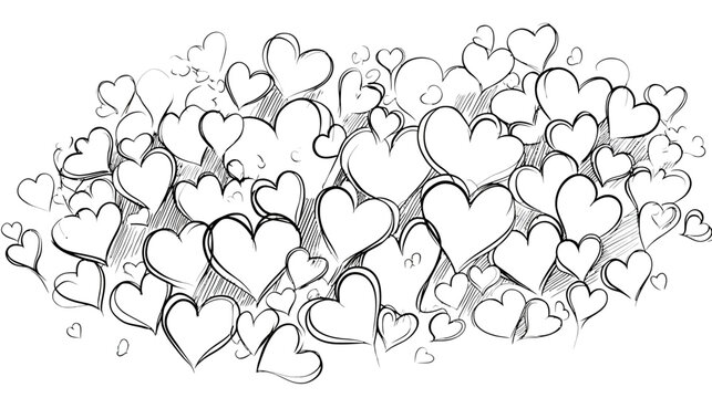 Sketchy hand-drawn hearts illustration. Romantic doodle background for love, Valentine's Day, weddings, and abstract design.
